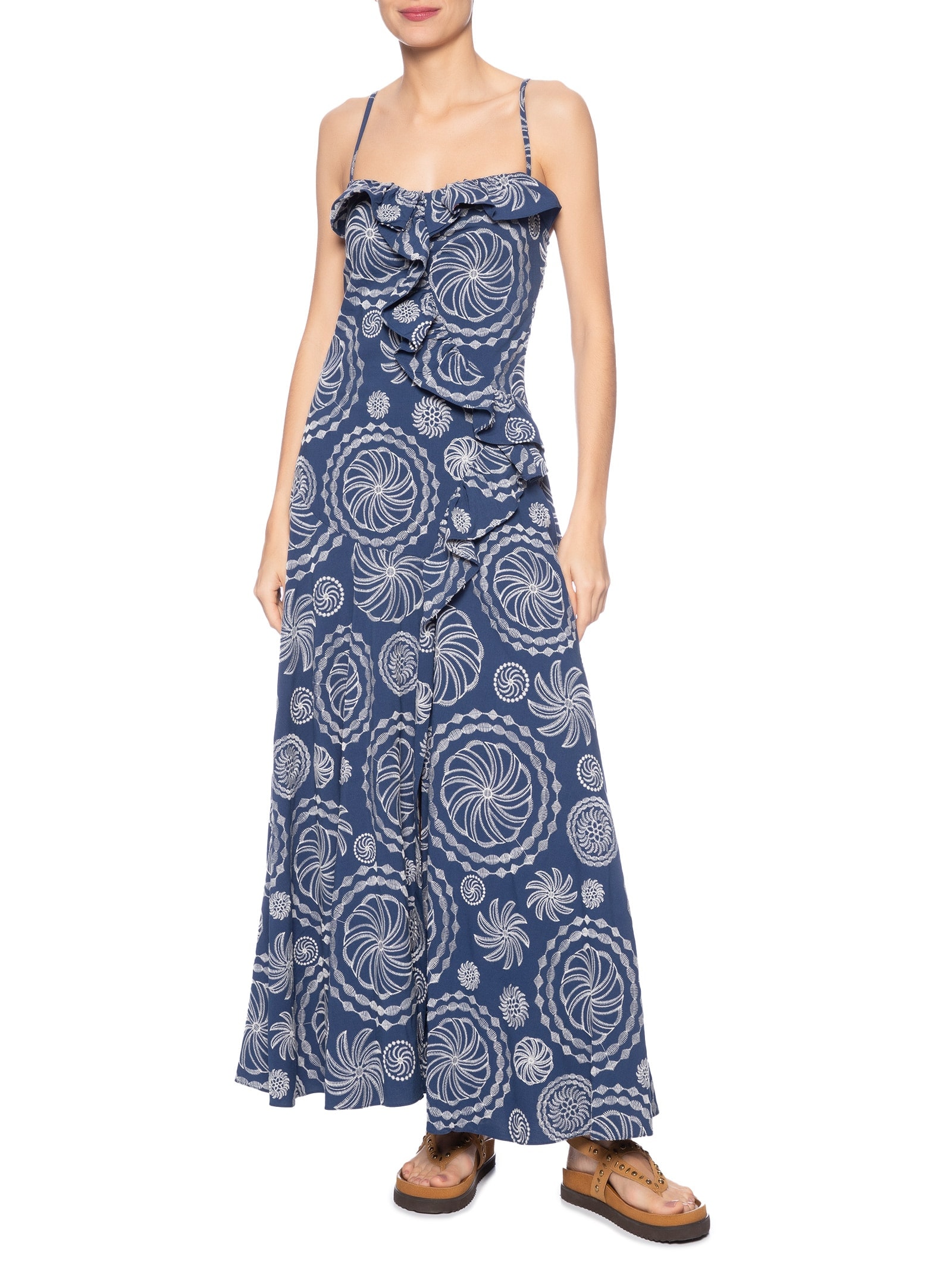 Vestido Bordado Delicadeza De Banana Azul Farm