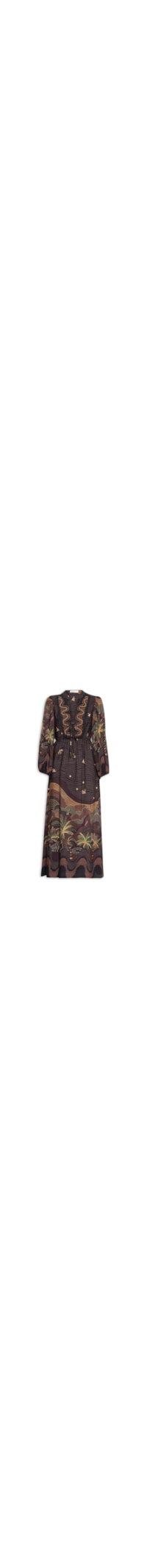 Vestido Bordado Estampa Cena Carioca - Marrom
