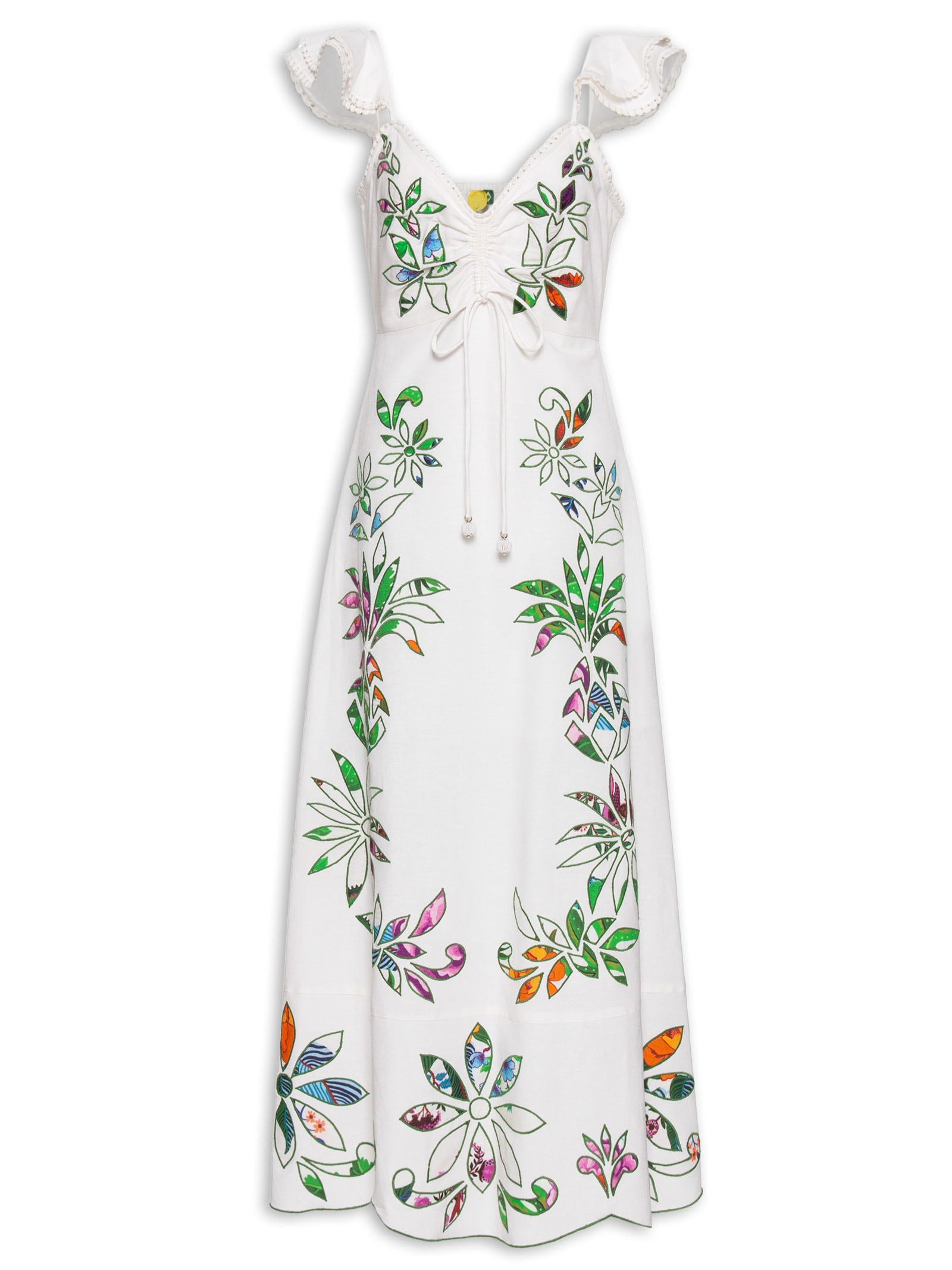 Vestido Bordado Floral Folk Off White Farm