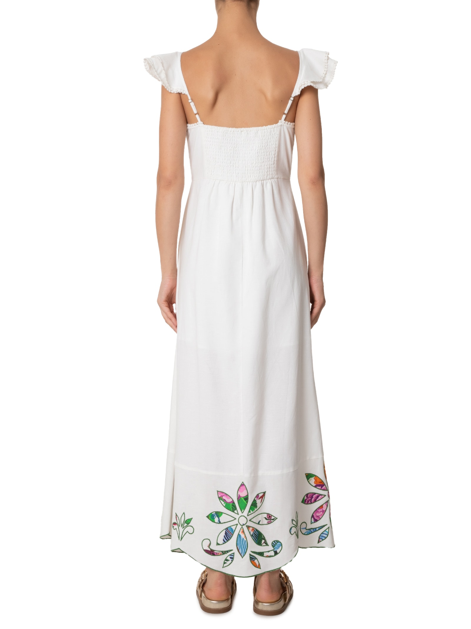 Vestido Bordado Floral Folk Off White Farm