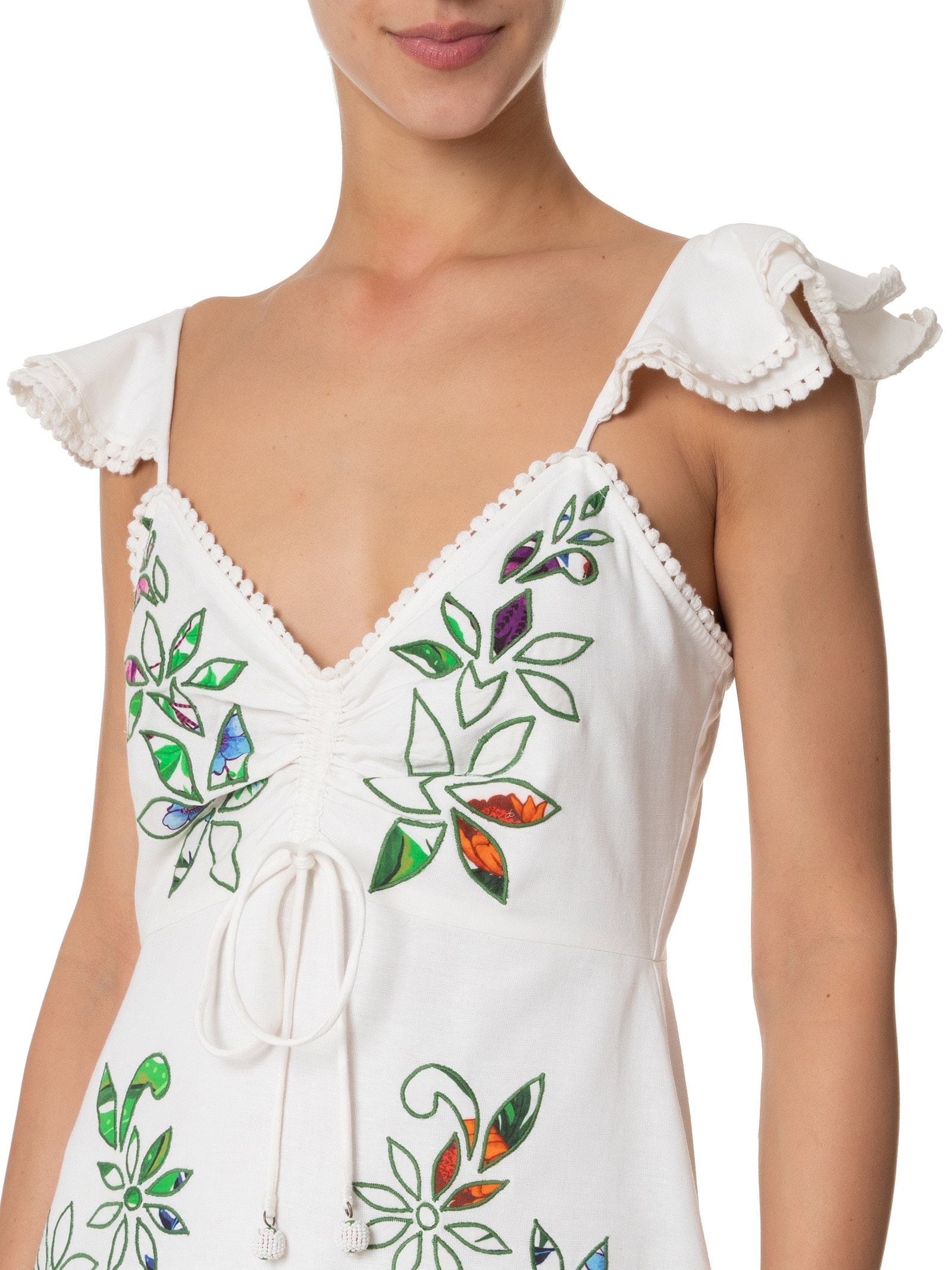 Vestido Bordado Floral Folk Off White Farm
