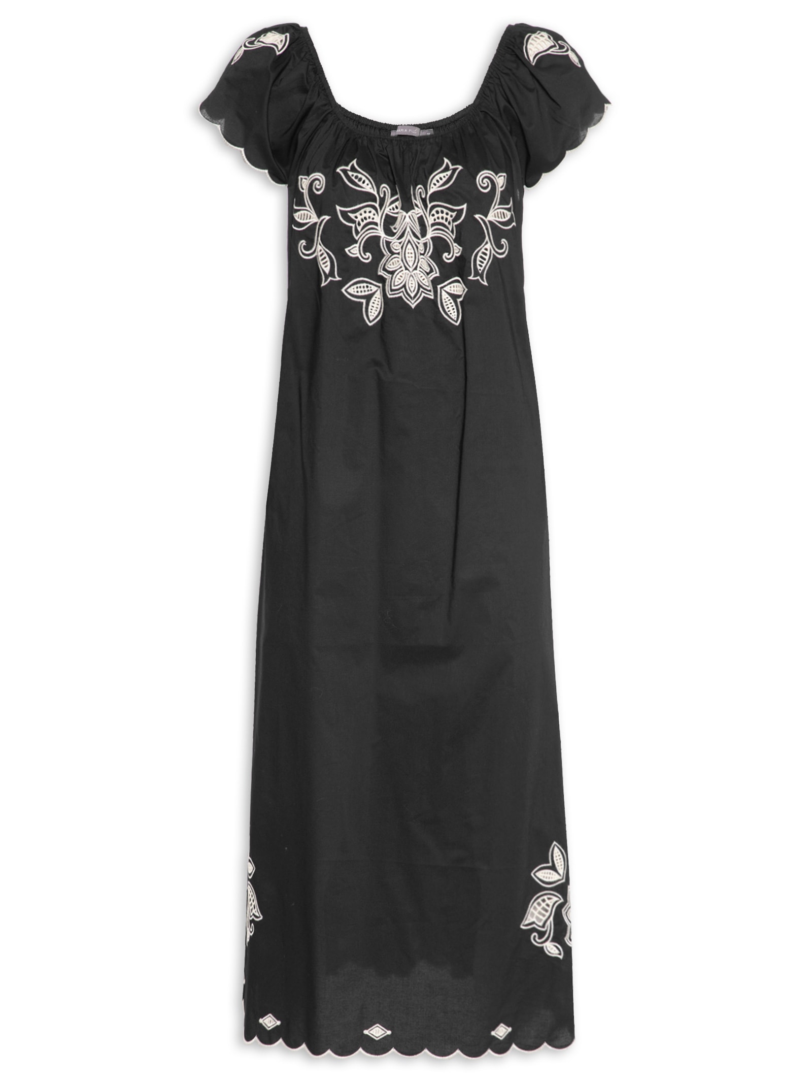 Vestido Bordado Folk Preto Maria Filó