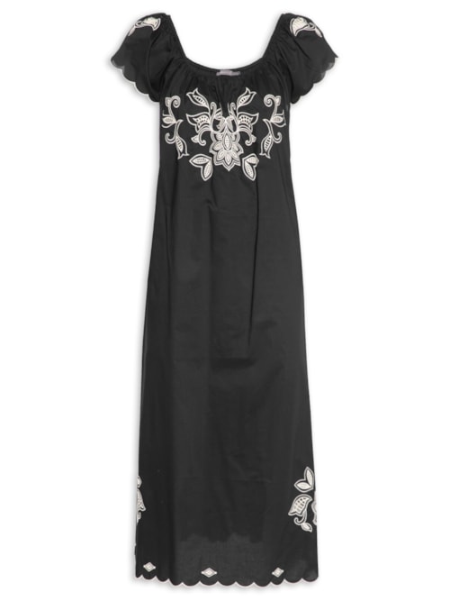 Vestido Bordado Folk - Preto