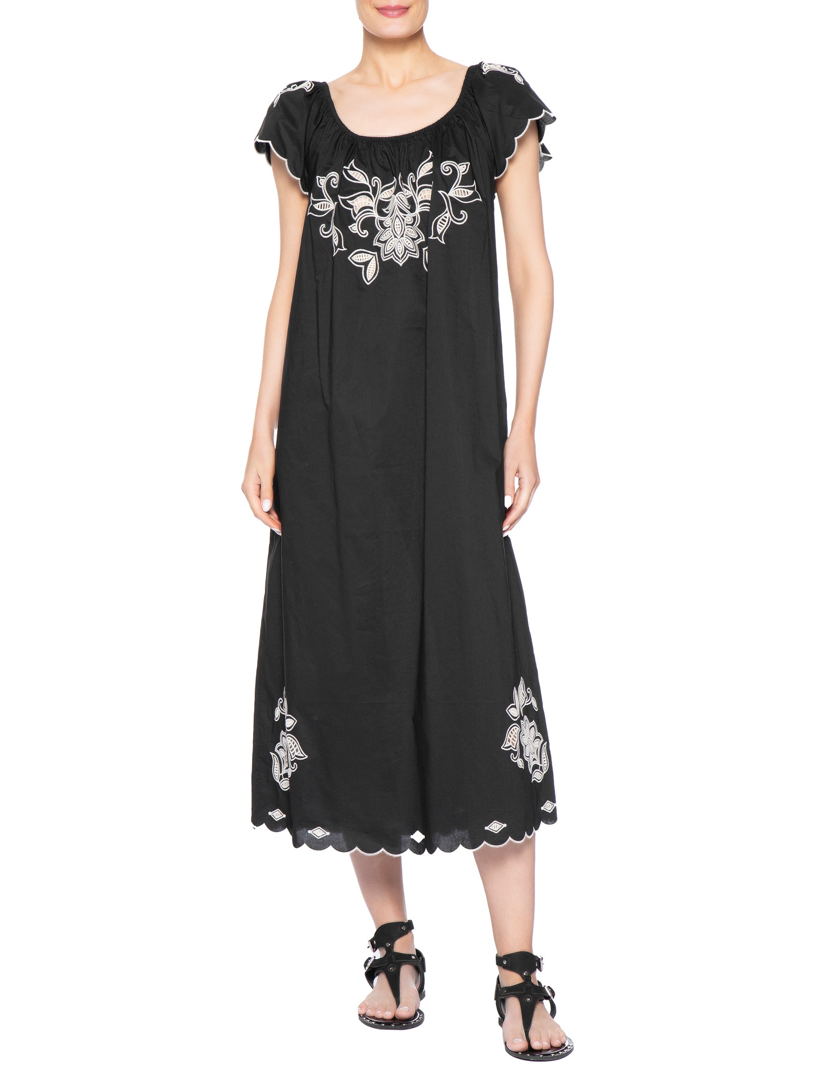 Vestido Bordado Folk Preto Maria Filó