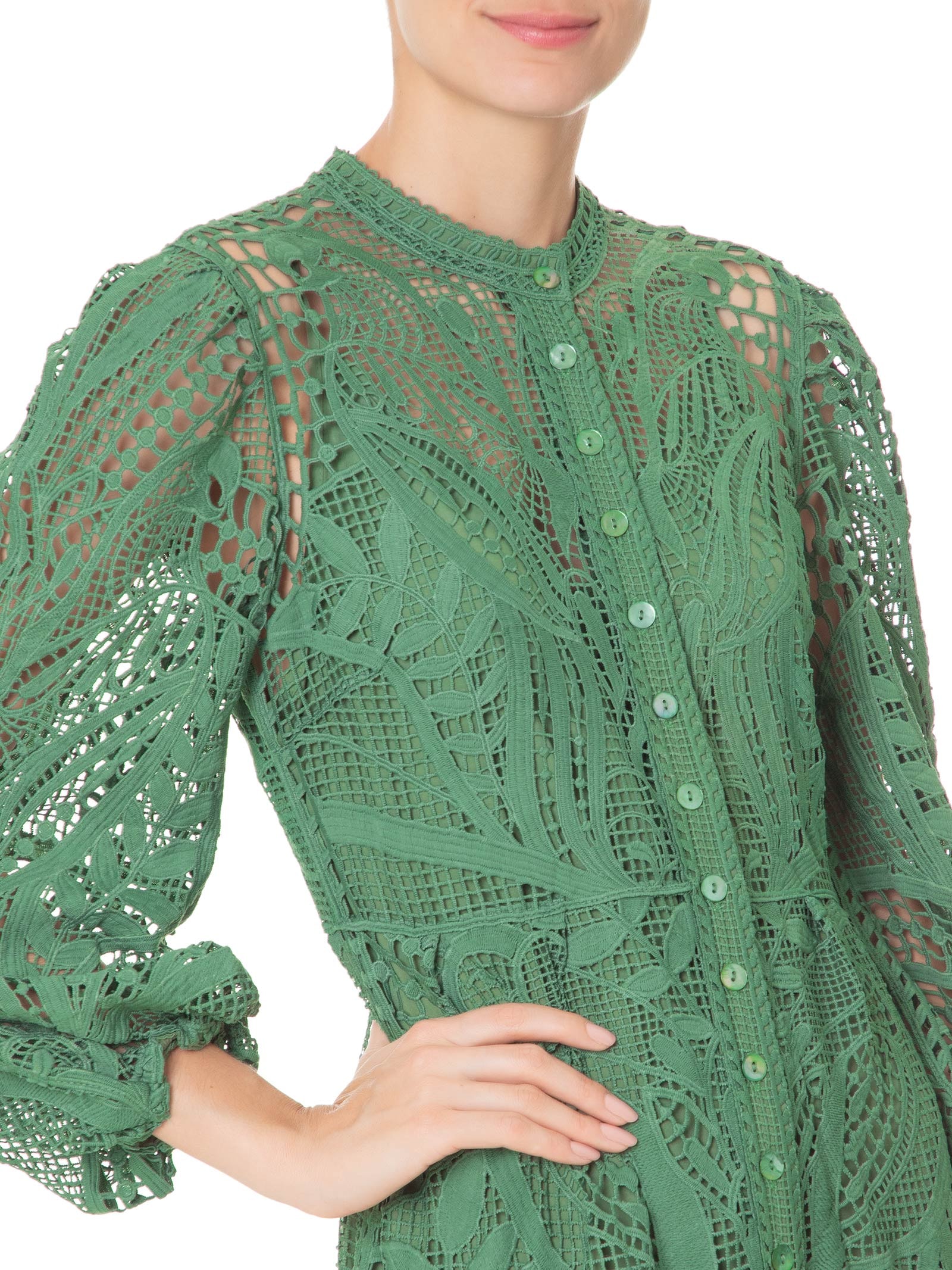 Farm - Vestido Bordado Guipure Almafi - Verde