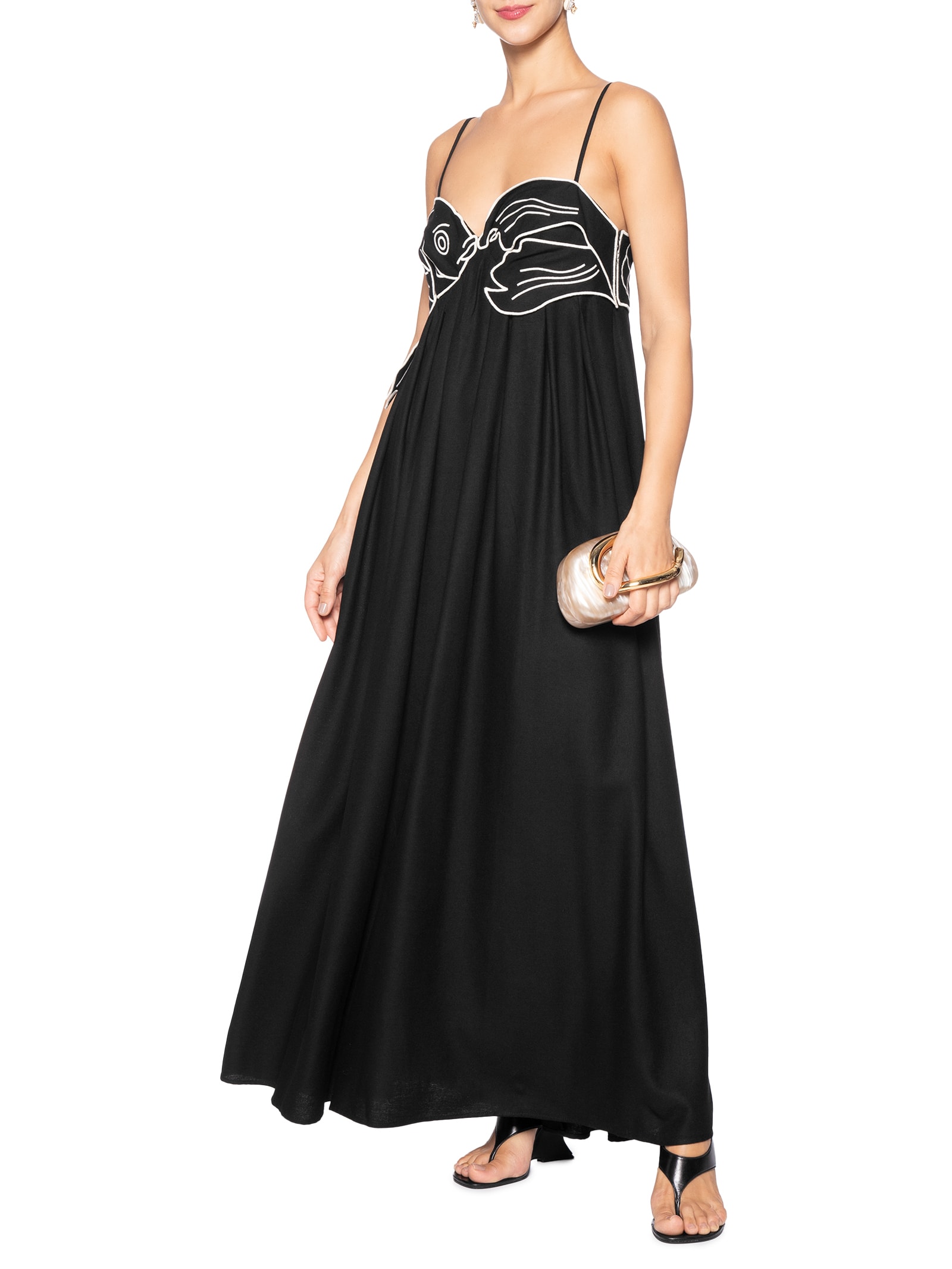 Vestido Bordado Peixe Preto Farm