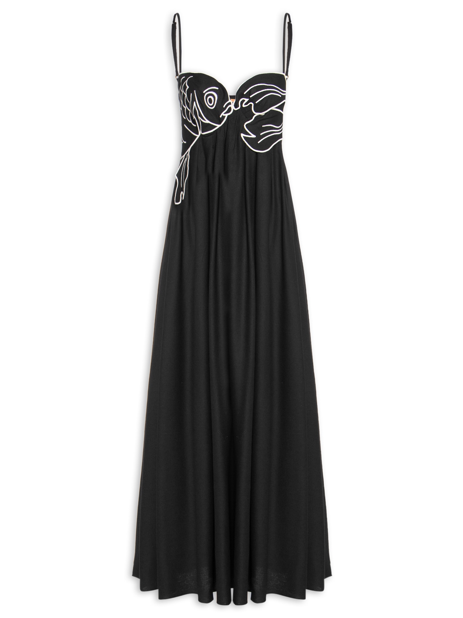 Vestido Bordado Peixe Preto Farm