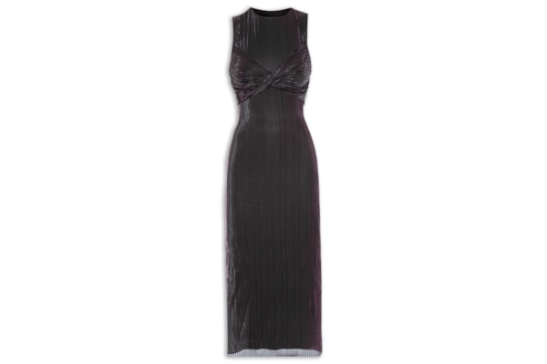 Vestido Busto Torcido Metalic Stripe - Preto