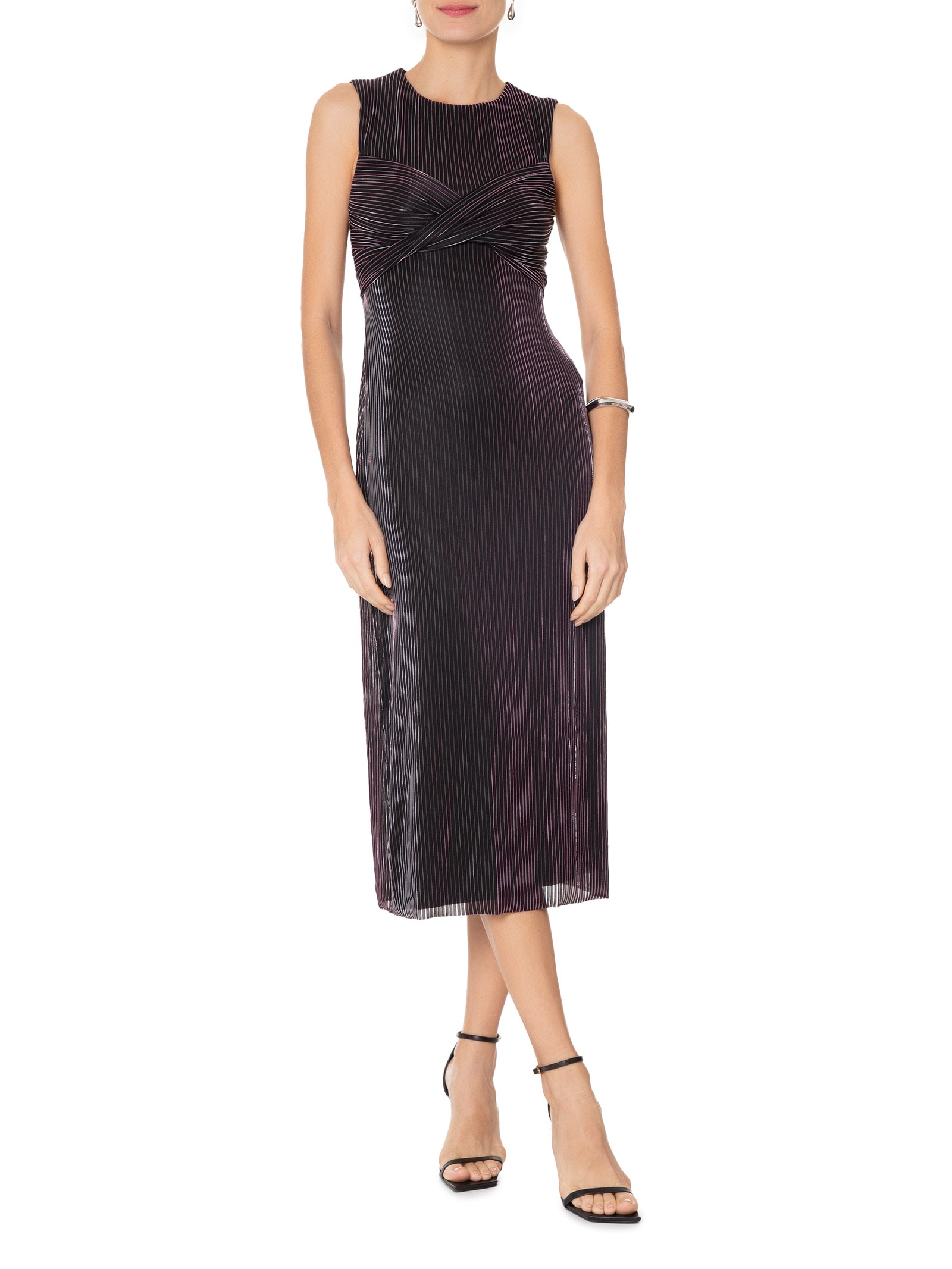 Vestido Busto Torcido Metalic Stripe Preto Animale