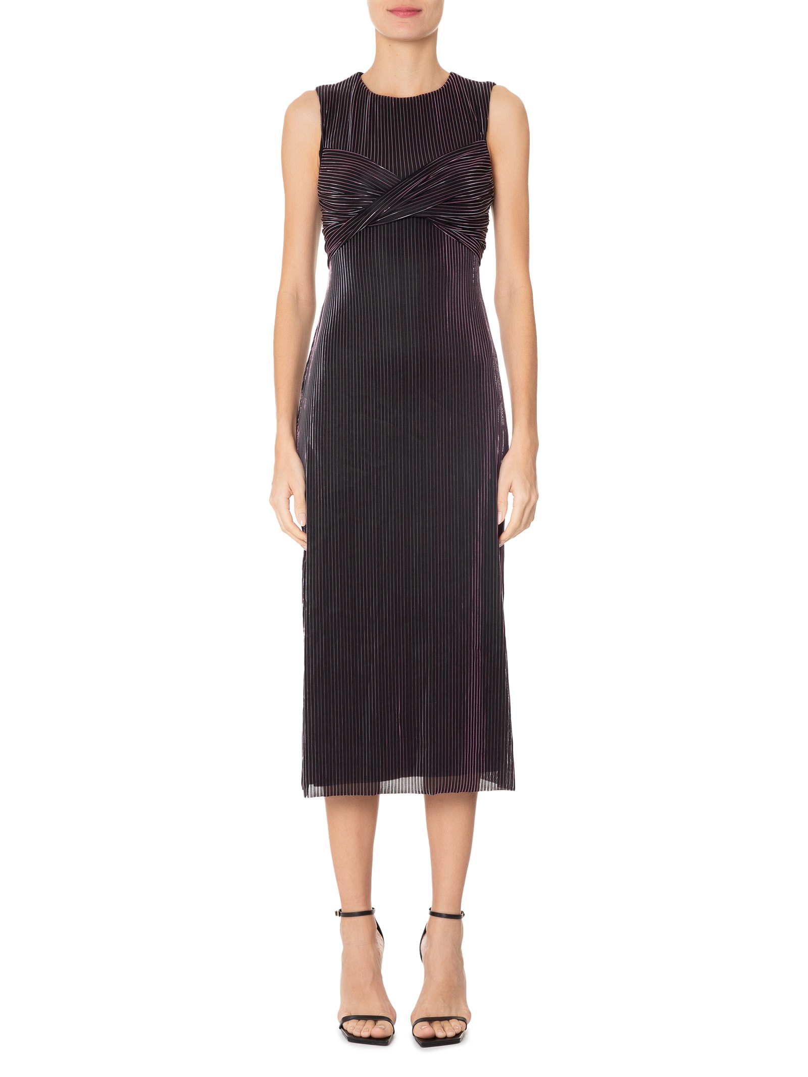 Vestido Busto Torcido Metalic Stripe Preto Animale