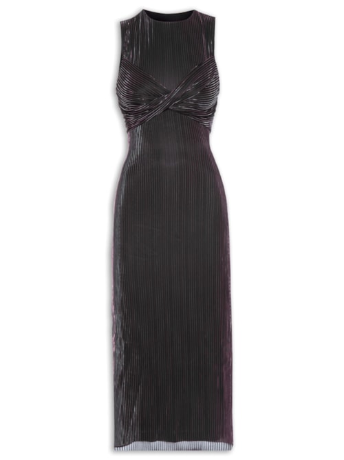 Vestido Busto Torcido Metalic Stripe - Preto