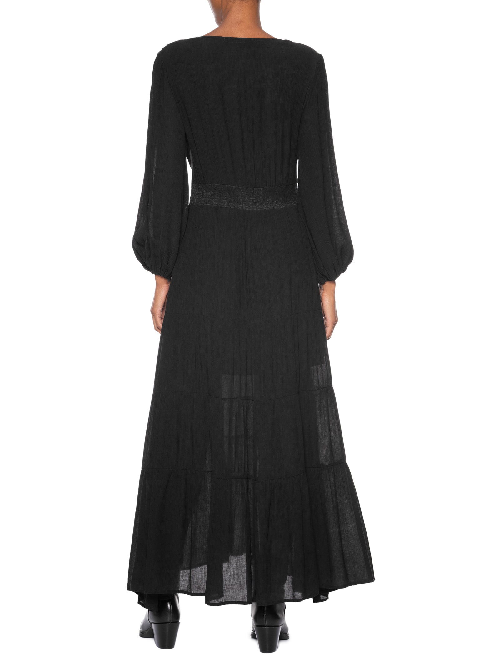 Vestido Camadas Cinto Argolas Preto Maria Filó