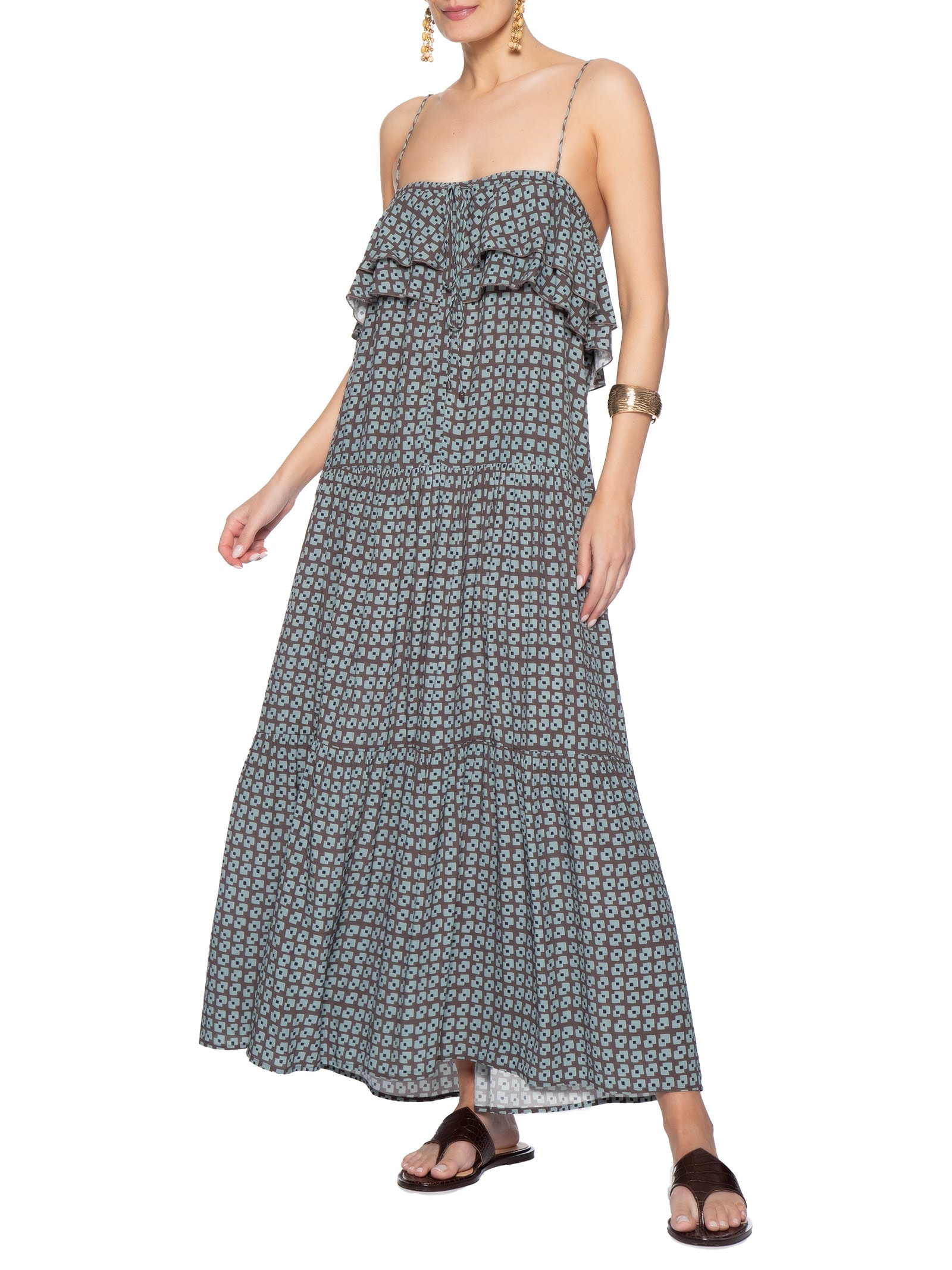 Vestido Camadas Geo Flow Nautico Marrom Animale
