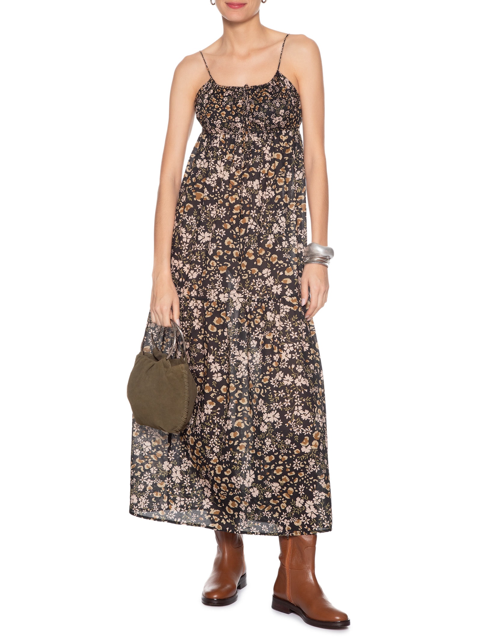 Vestido Camadas Liberty Onça Preto Animale