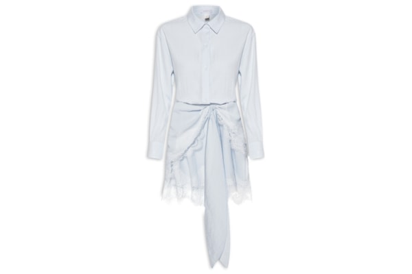 Vestido Camisa Com Renda E Faixa Removível - Azul