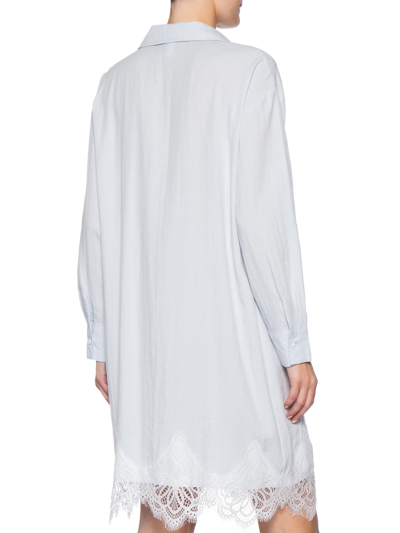 Vestido Camisa Com Renda E Faixa Removível Azul Market 33