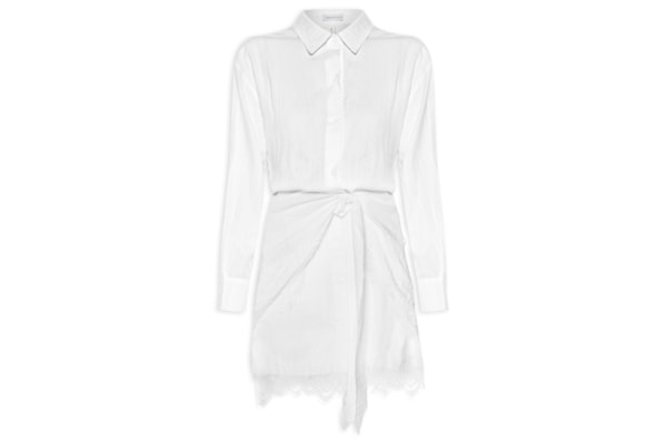 Vestido Camisa Com Renda E Faixa Removível - Branco
