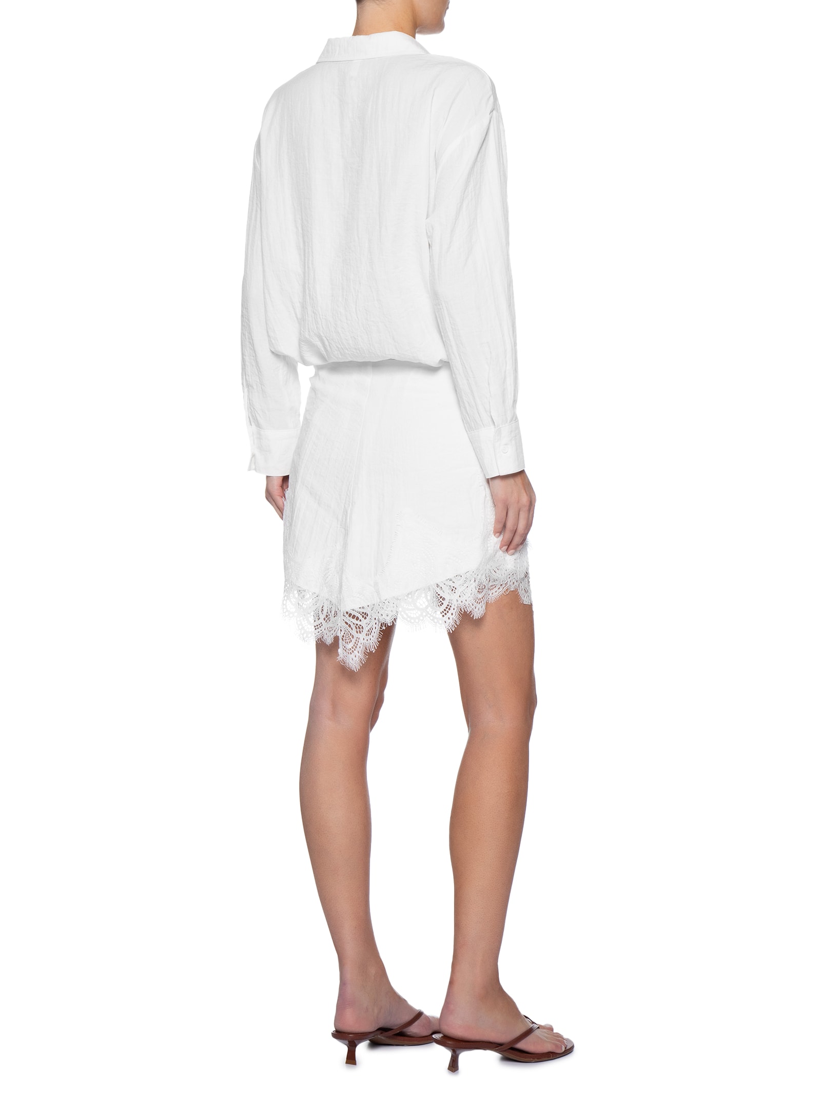 Vestido Camisa Com Renda E Faixa Removível Branco Market 33