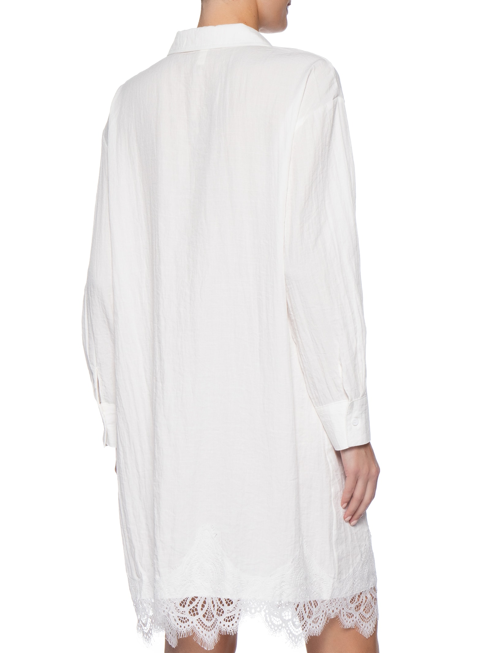 Vestido Camisa Com Renda E Faixa Removível Branco Market 33