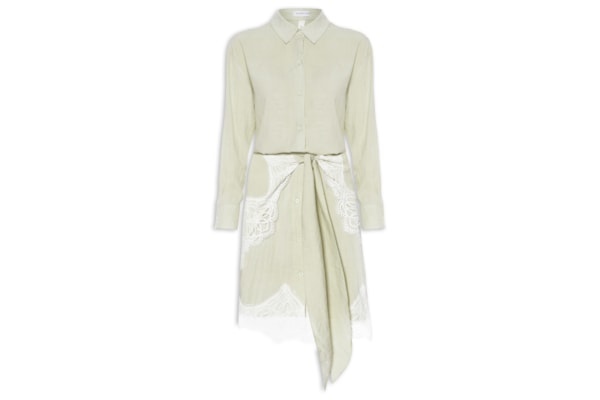 Vestido Camisa Com Renda E Faixa Removível - Verde
