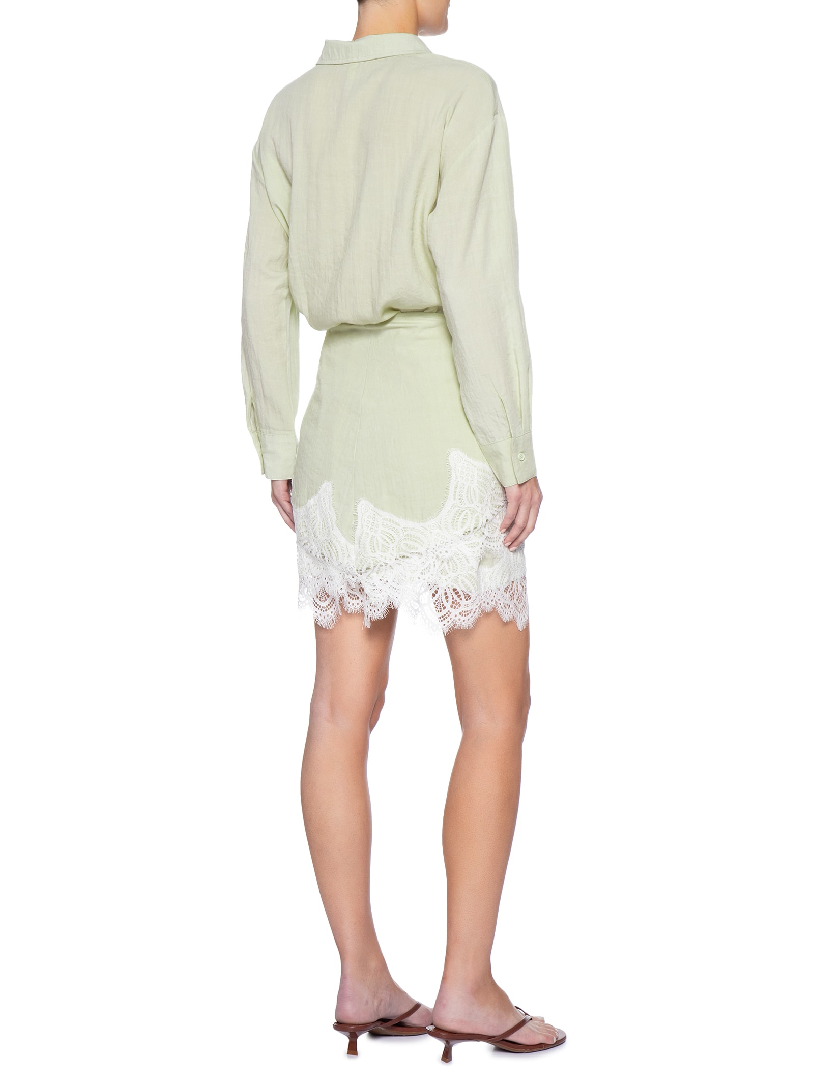 Vestido Camisa Com Renda E Faixa Removível Verde Market 33