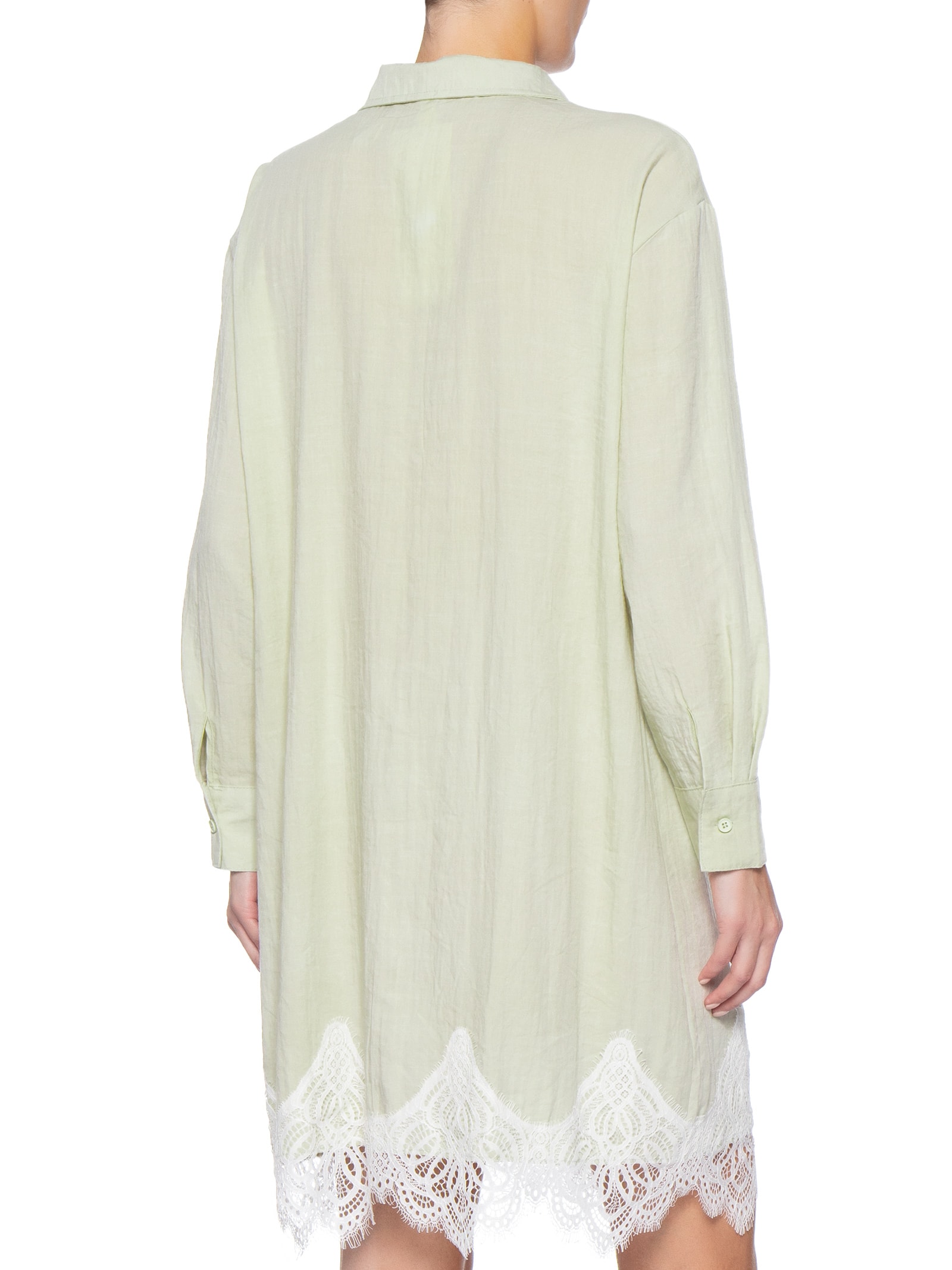 Vestido Camisa Com Renda E Faixa Removível Verde Market 33