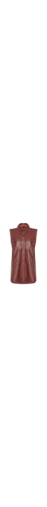 Vestido Camisa De Couro Bolso Frontal - Marrom