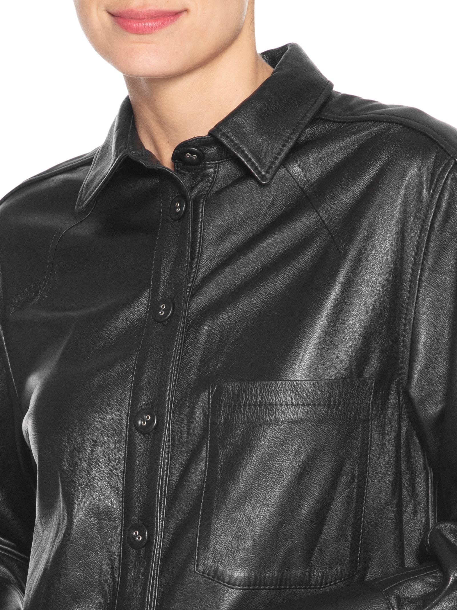 Vestido Camisa De Couro Clássico Preto Animale