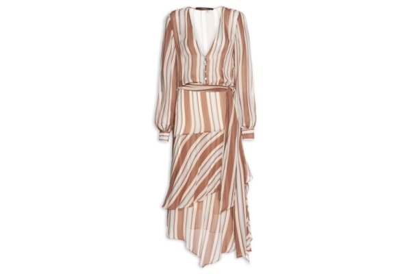 Vestido Camisaria Camadas Listra Bruma– Marrom