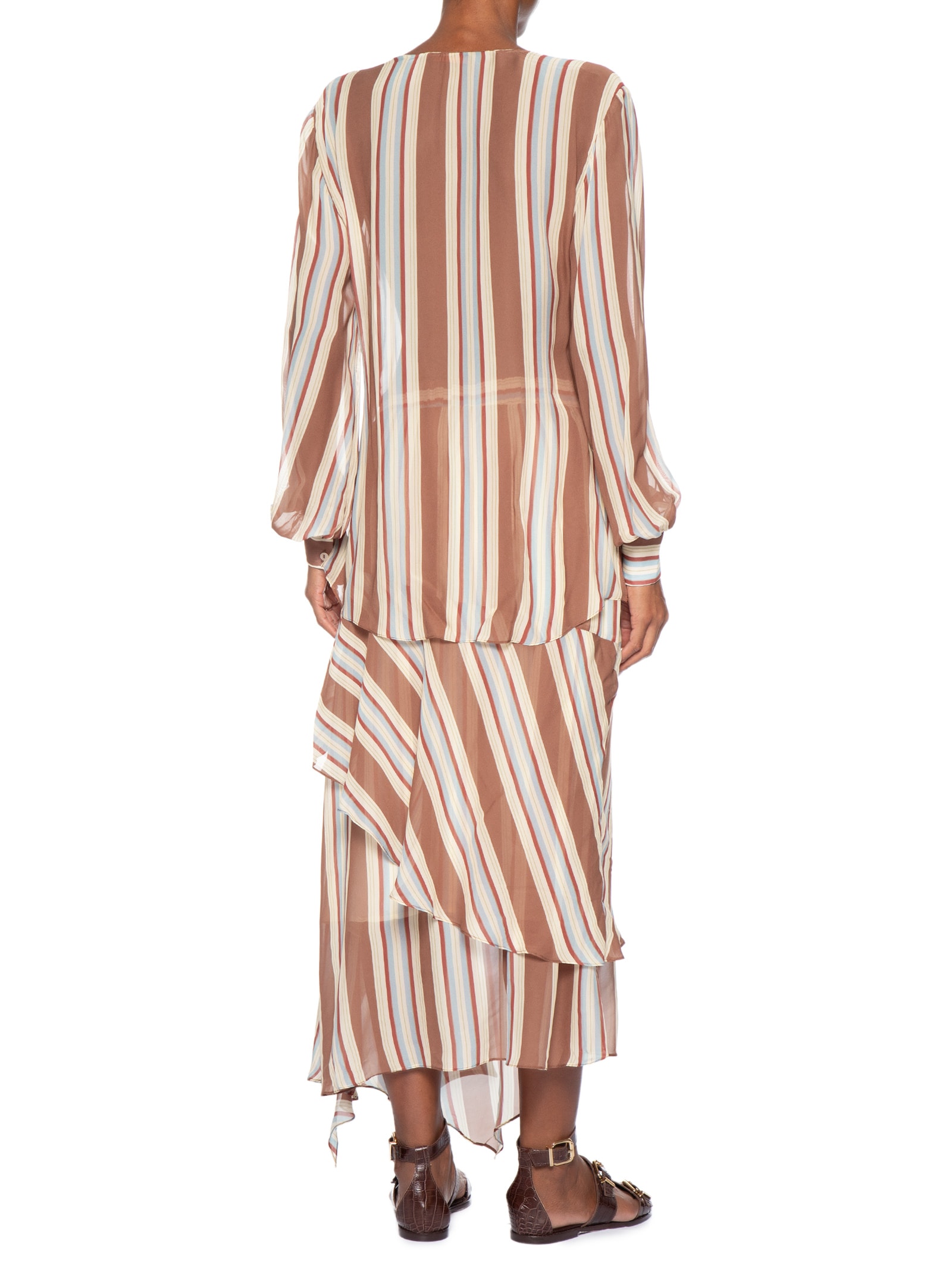 Vestido Camisaria Camadas Listra Bruma– Marrom Animale