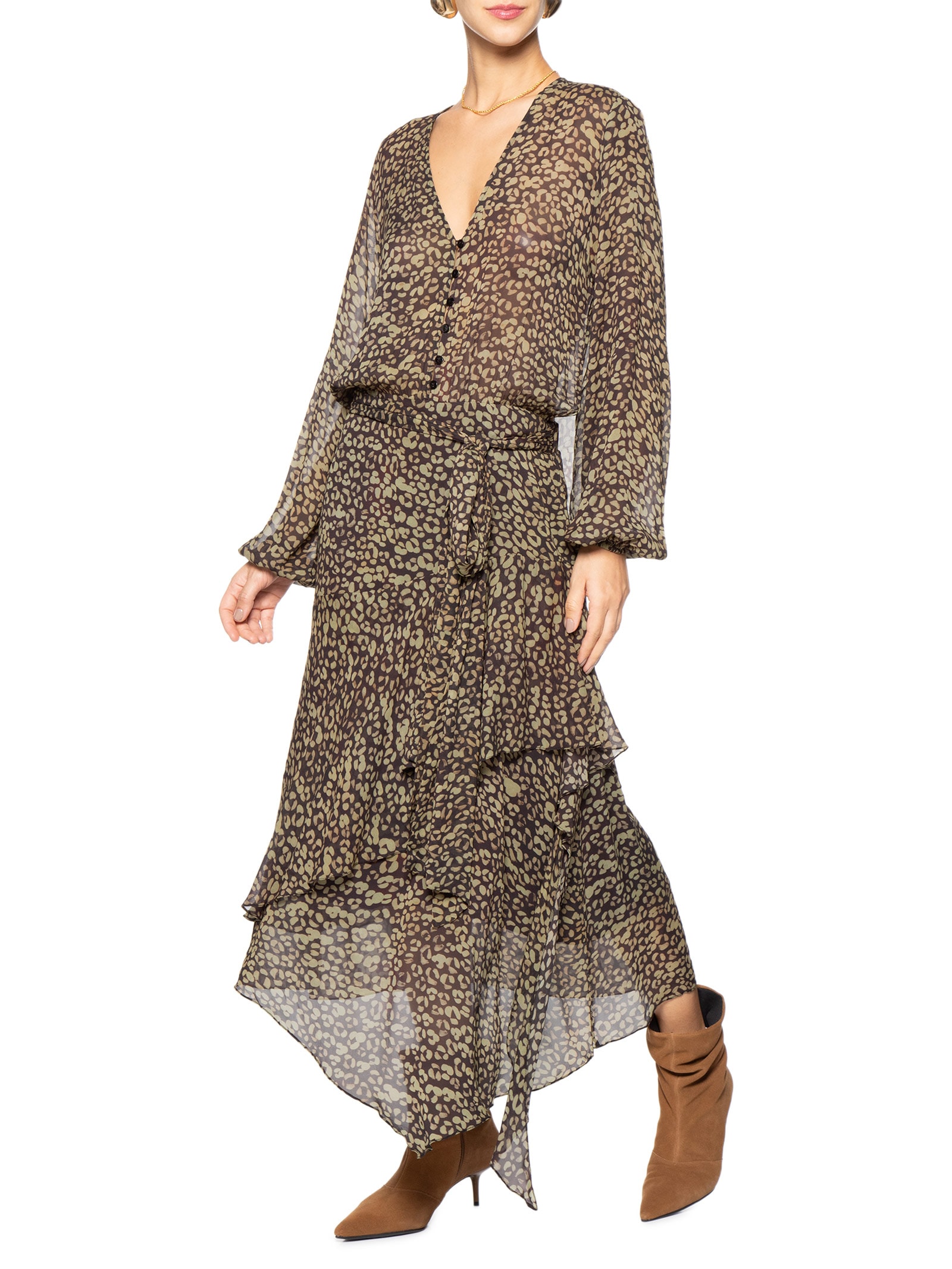 Vestido Camisaria Onça Tinta Verde Animale