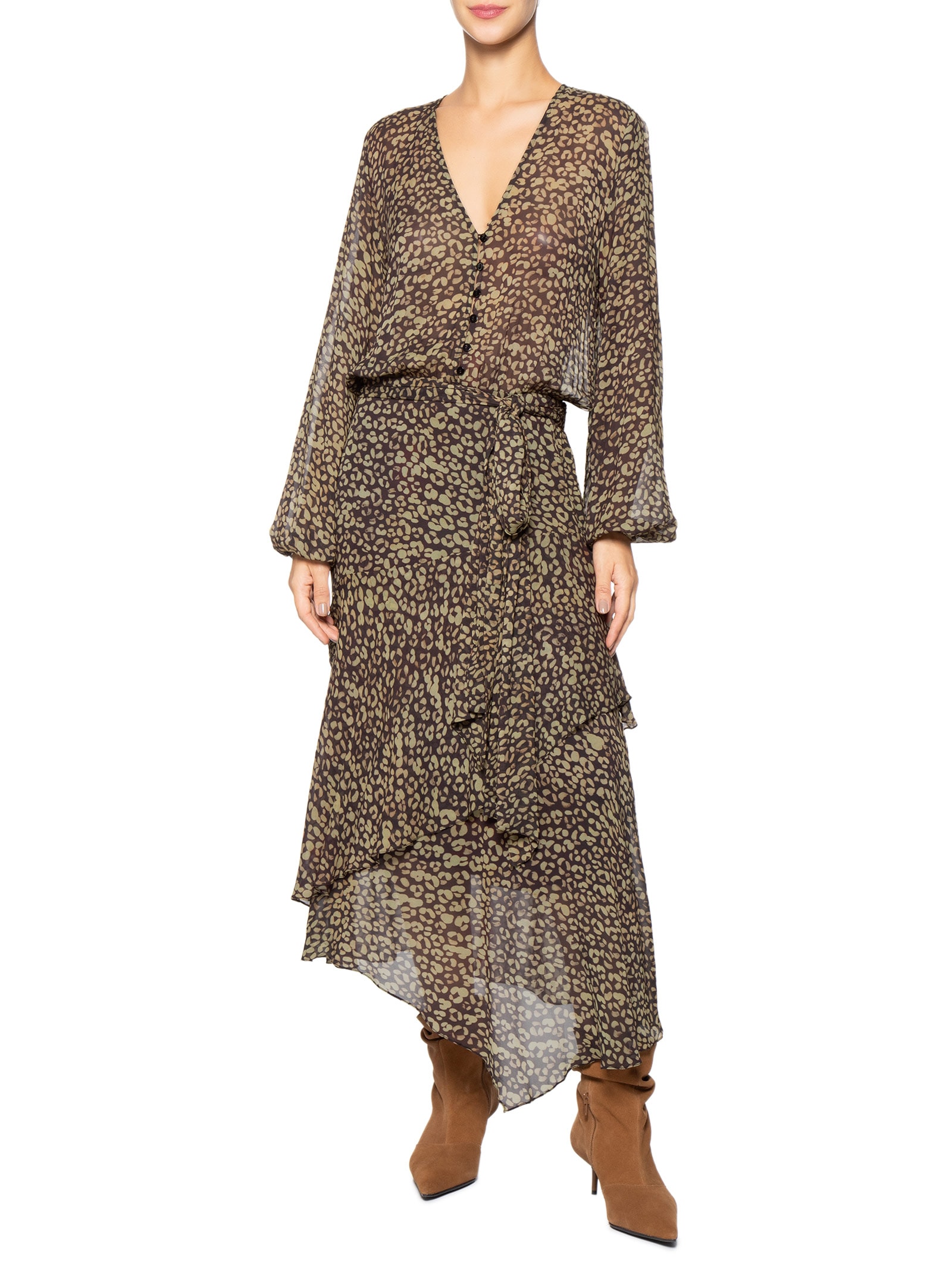 Vestido Camisaria Onça Tinta Verde Animale