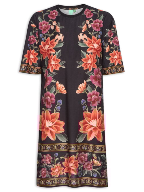 Vestido Camiseta Básico Floral Belle – Preto