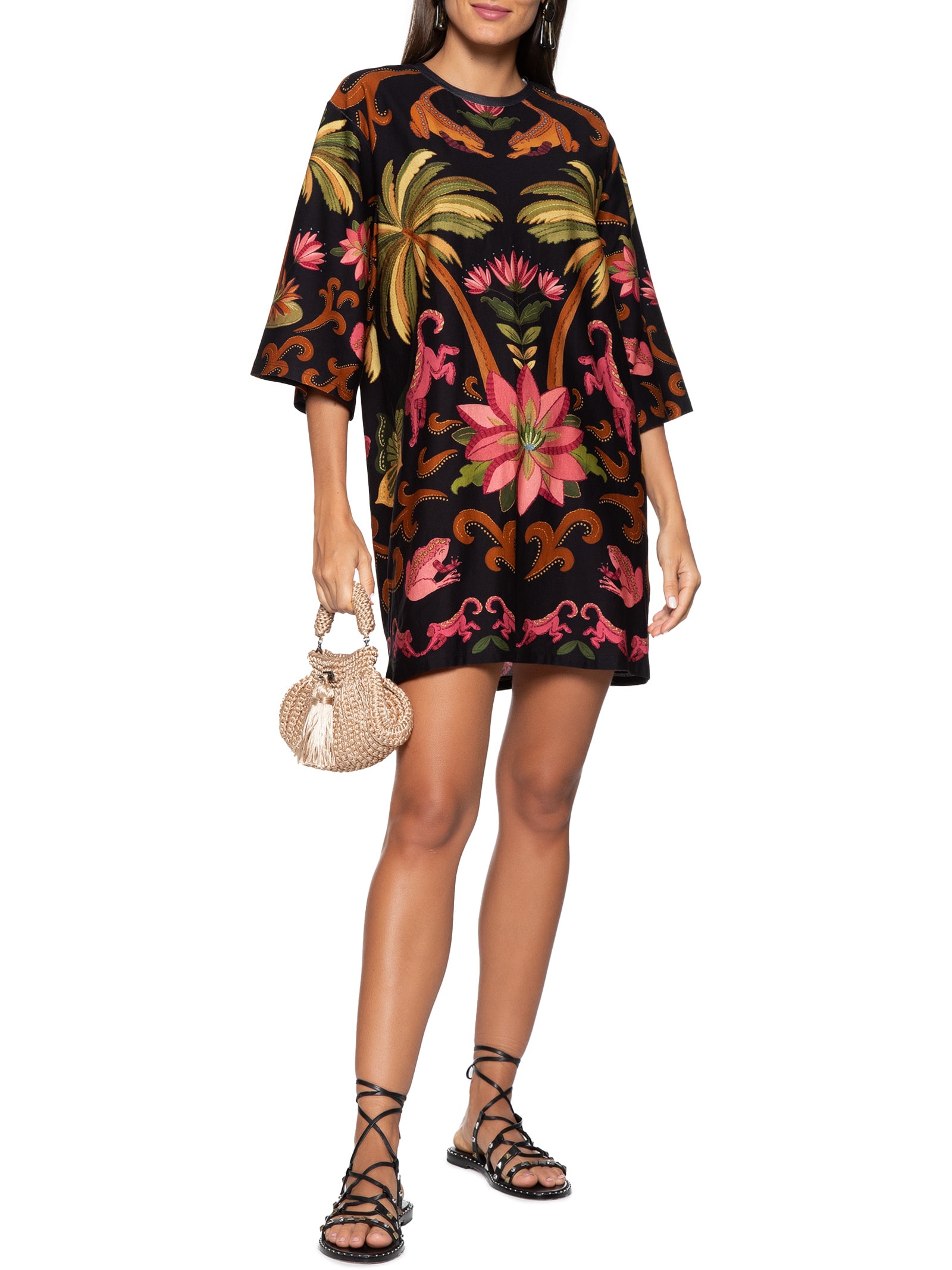 Vestido Camiseta Big Amazônia Chic Preto Farm