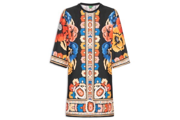 Vestido Camiseta Big Antuerpia Lenço - Preto