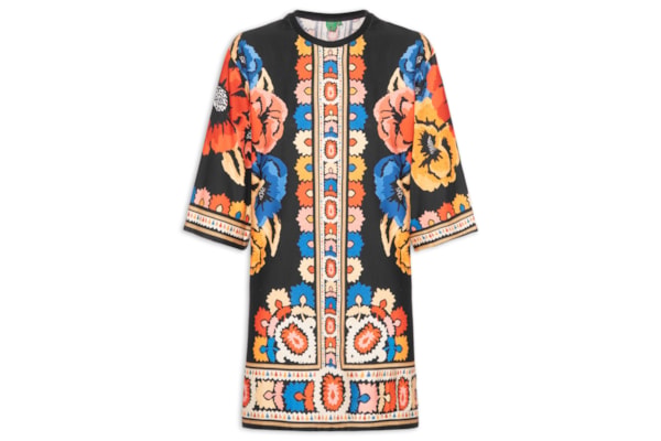 Vestido Camiseta Big Antuerpia Lenço - Preto