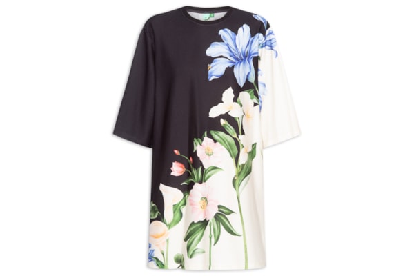 Vestido Camiseta Big Céu De Flor - Preto