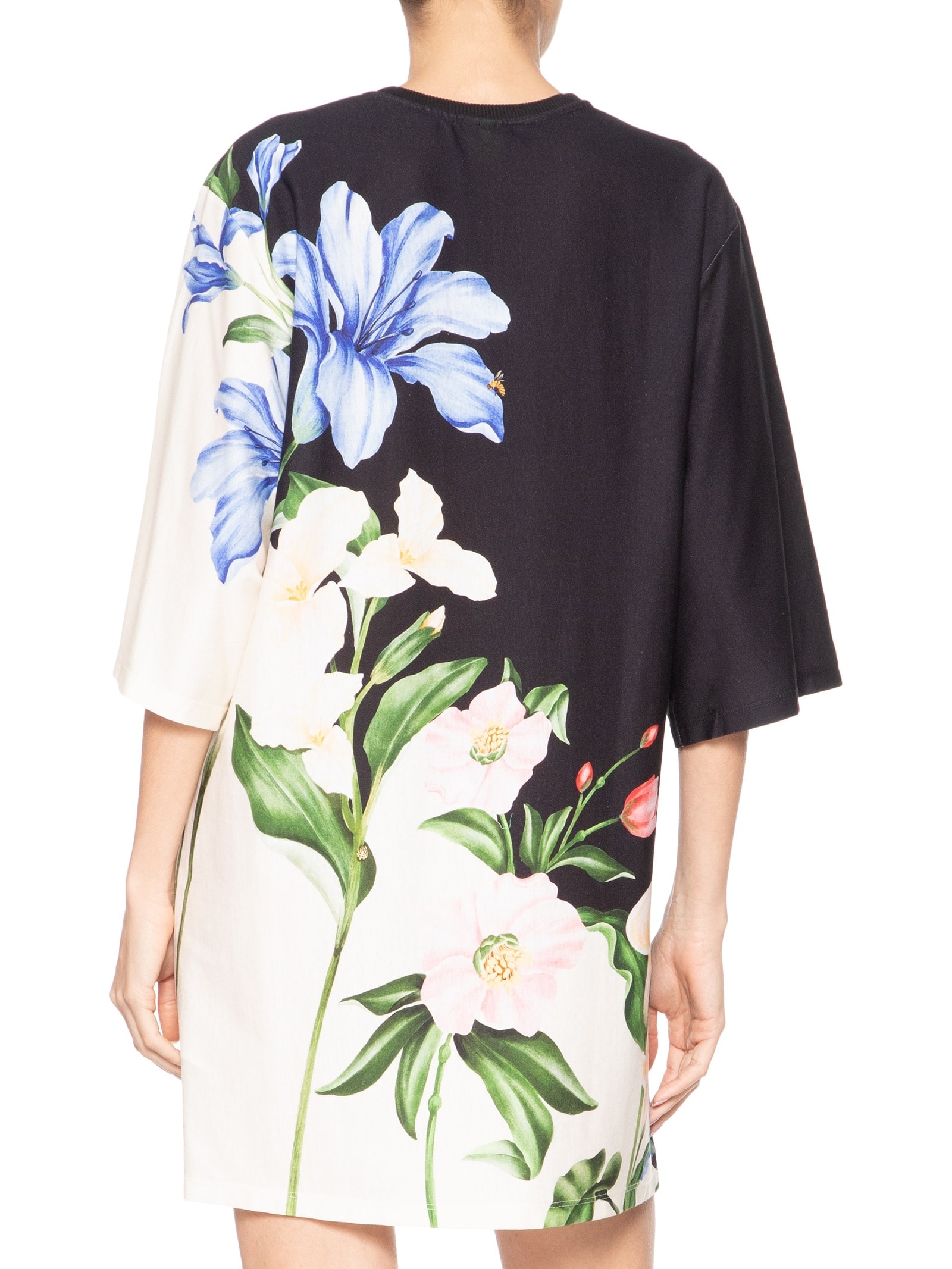 Vestido Camiseta Big Céu De Flor Preto Farm