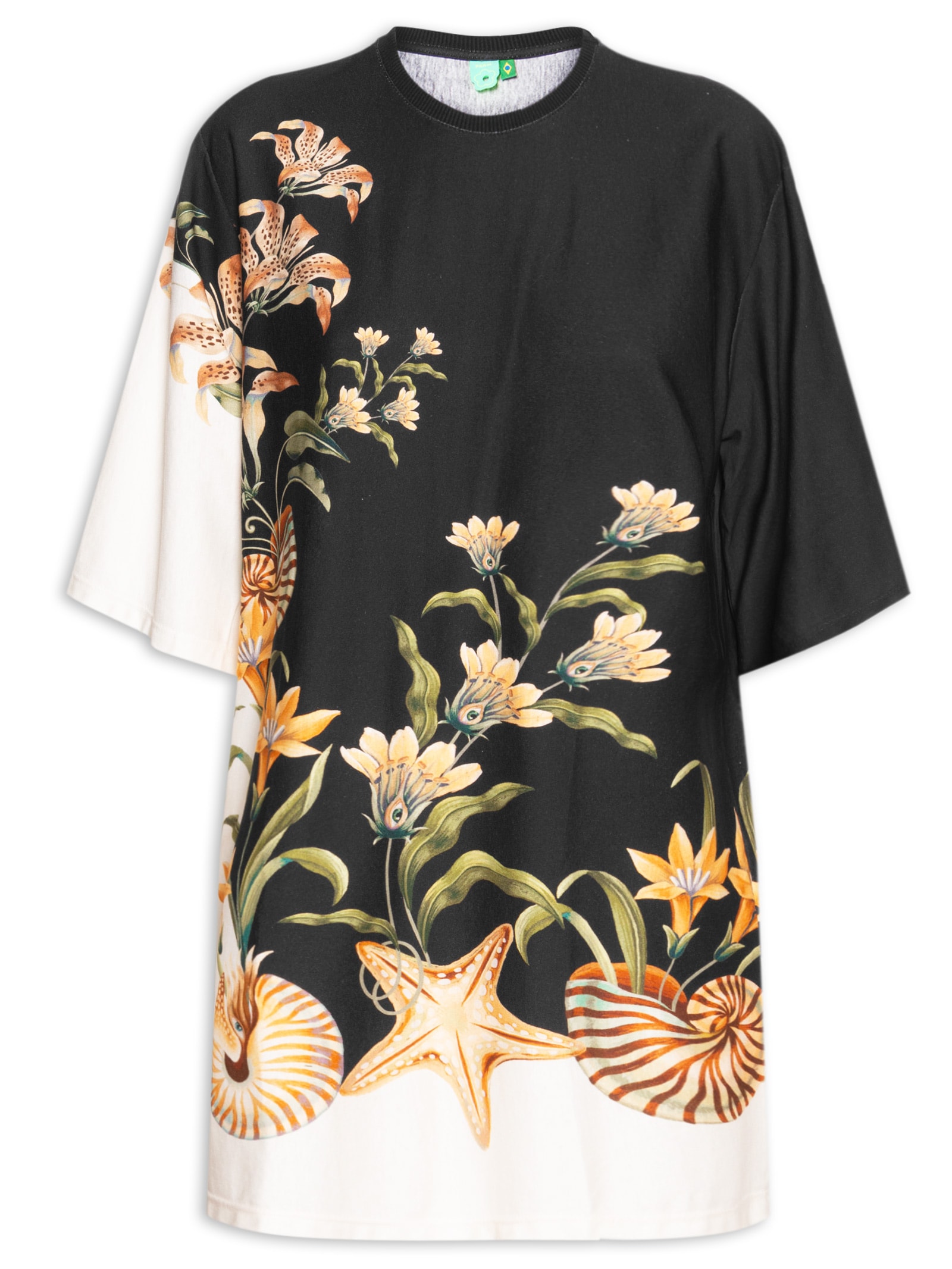 Vestido Camiseta Big Concha Surreal Preto Farm