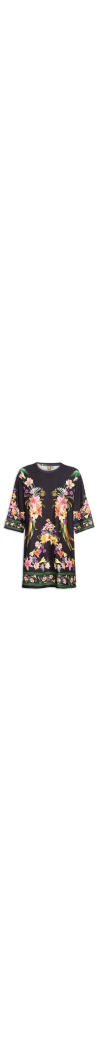 Vestido Camiseta Big Passaro Em Flor - Preto