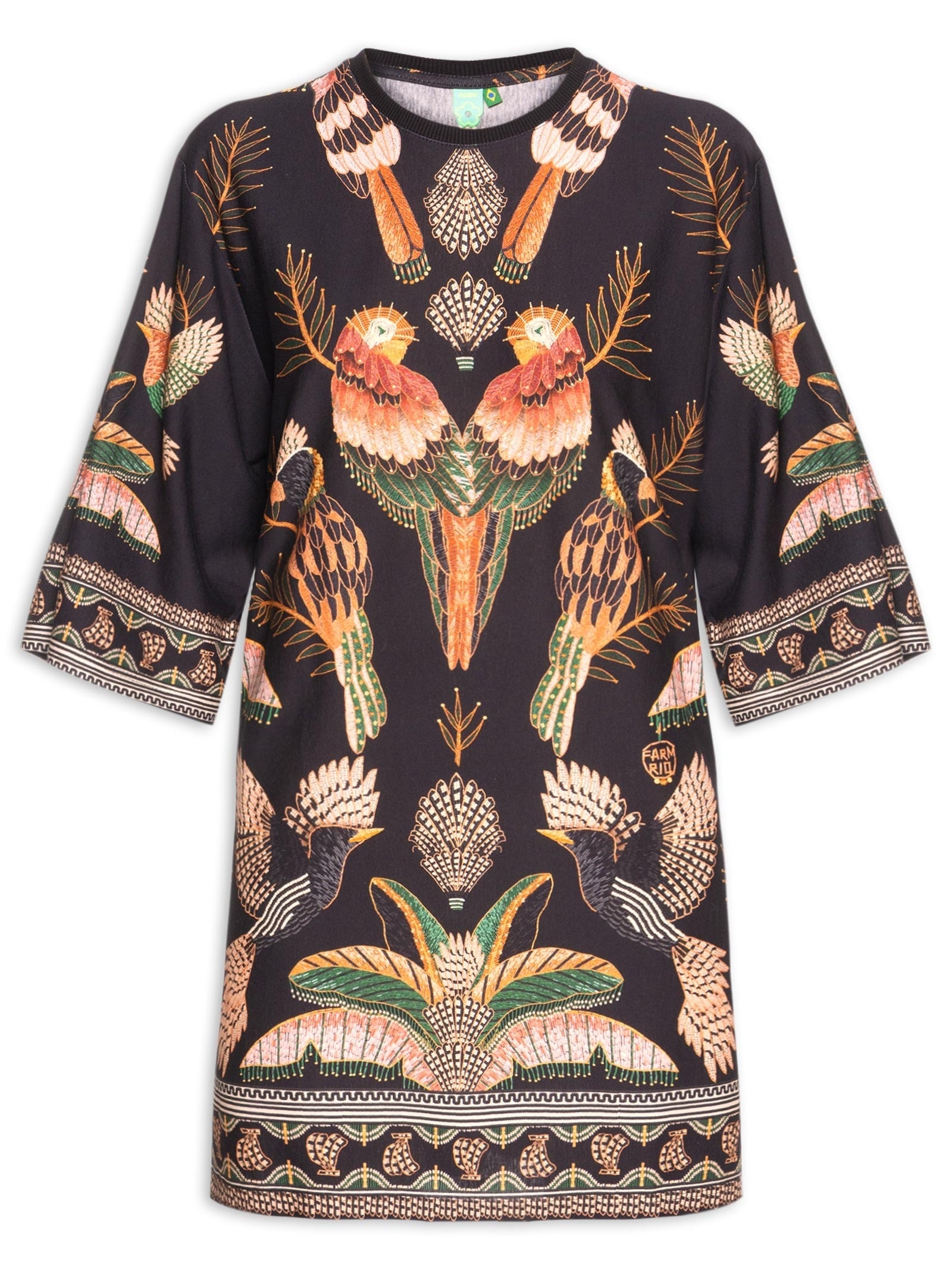 Vestido Camiseta Big Recanto Dos Pássaros Preto Farm