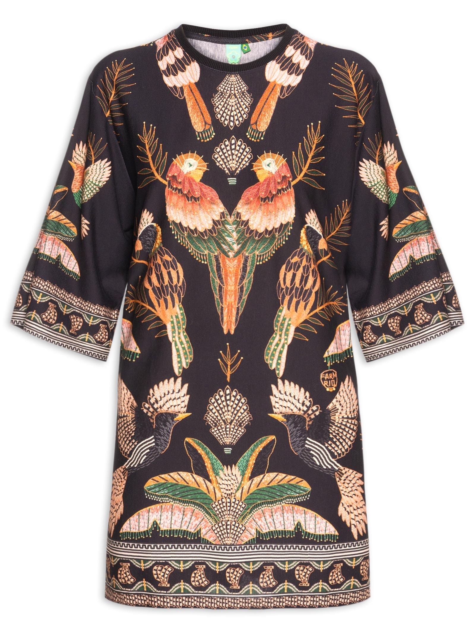 Vestido Camiseta Big Recanto Dos Pássaros Preto Farm