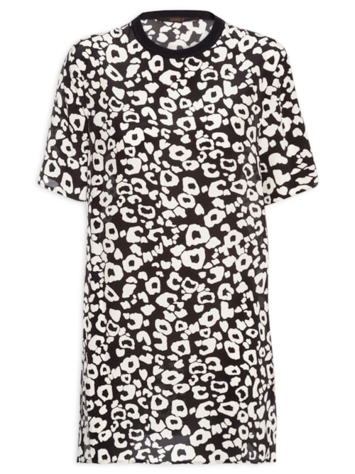 Vestido Camiseta Estampa Onça P&B – Preto