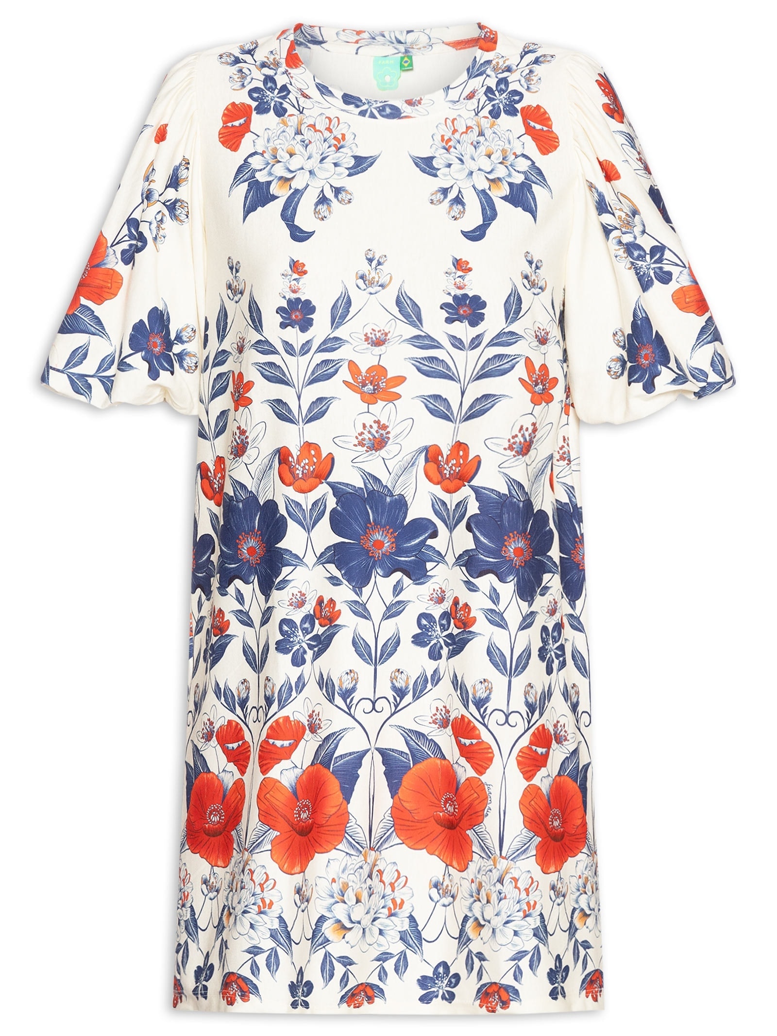 Vestido Camiseta Fofa Floral Lina Branco Farm