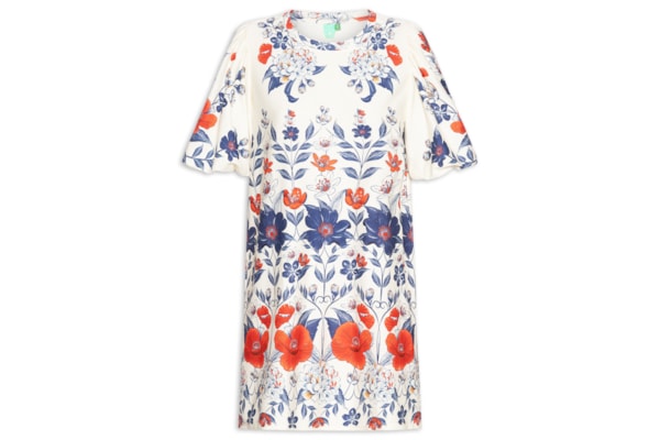 Vestido Camiseta Fofa Floral Lina - Branco