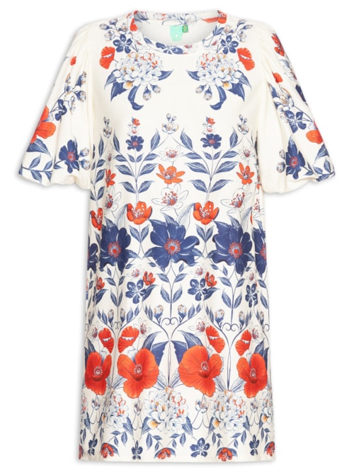 Vestido Camiseta Fofa Floral Lina - Branco
