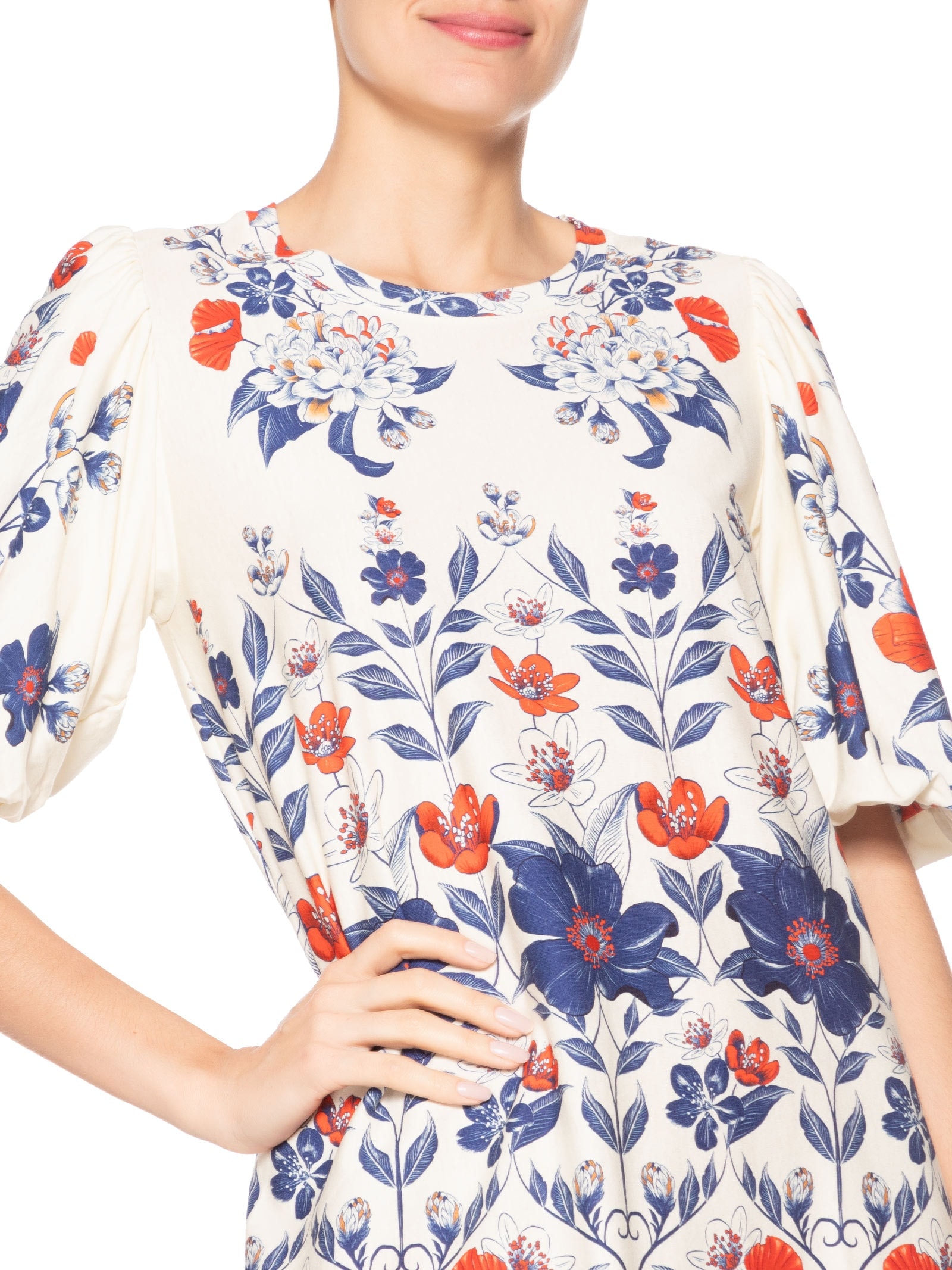 Vestido Camiseta Fofa Floral Lina Branco Farm