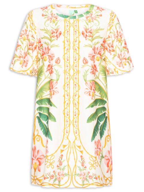 Vestido Camiseta Fofa Floral Nusa - Off White