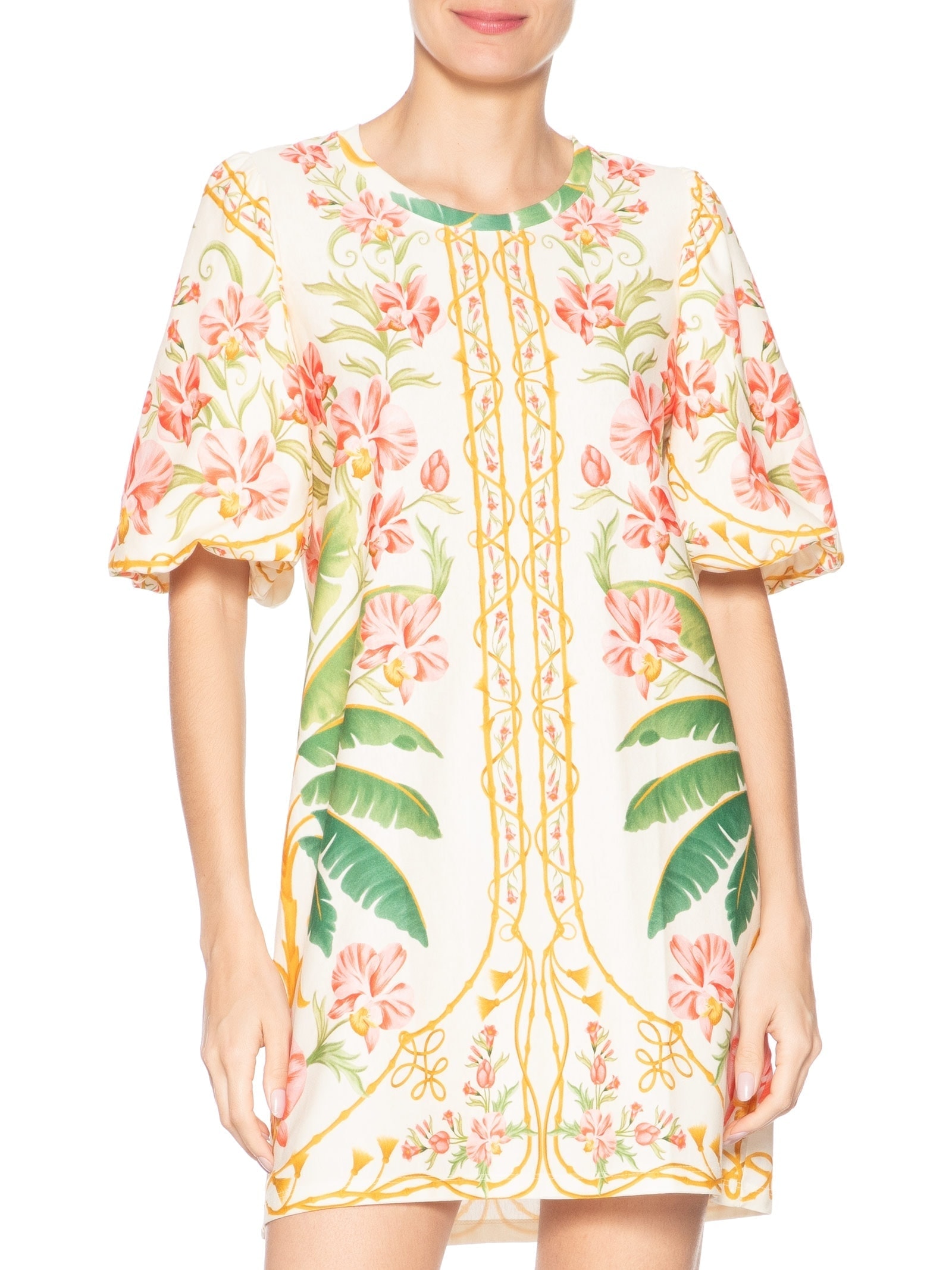 Vestido Camiseta Fofa Floral Nusa Off White Farm