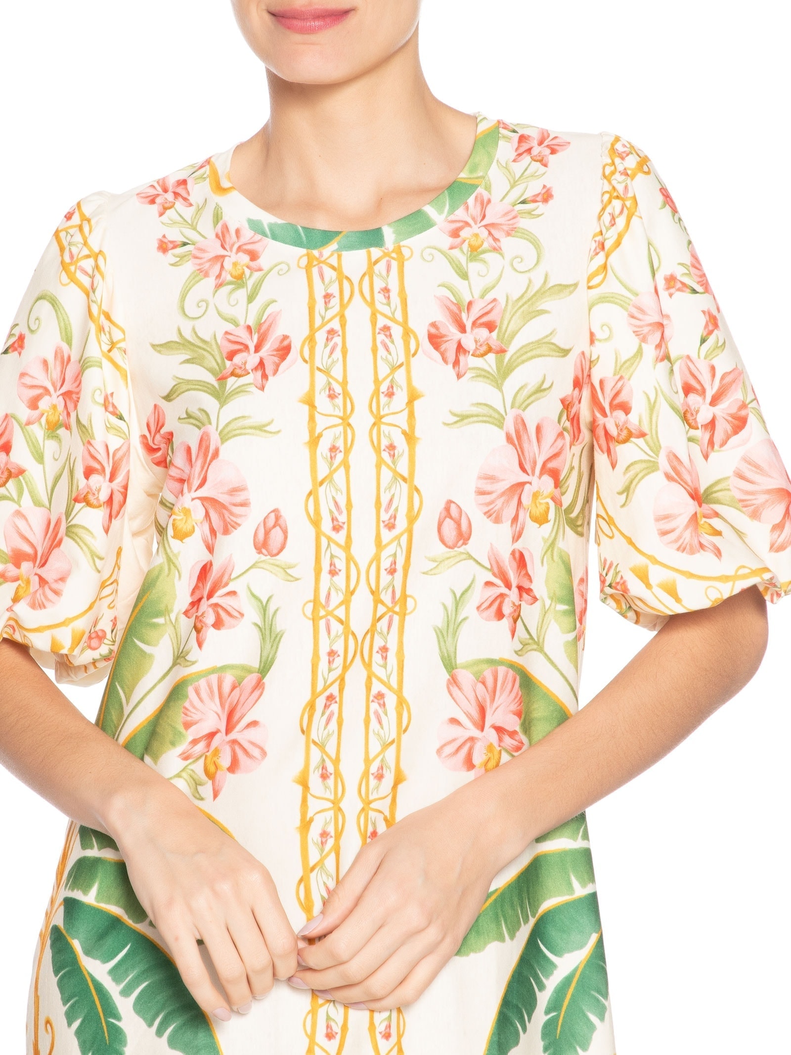 Vestido Camiseta Fofa Floral Nusa Off White Farm